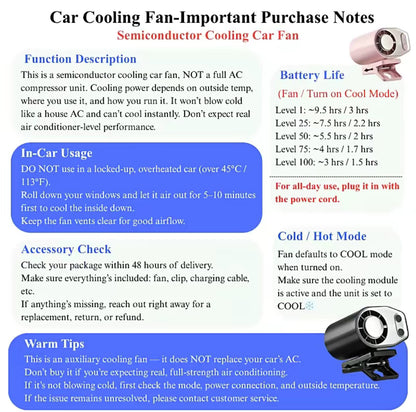 Semiconductor Cooling Car Clip On Fan