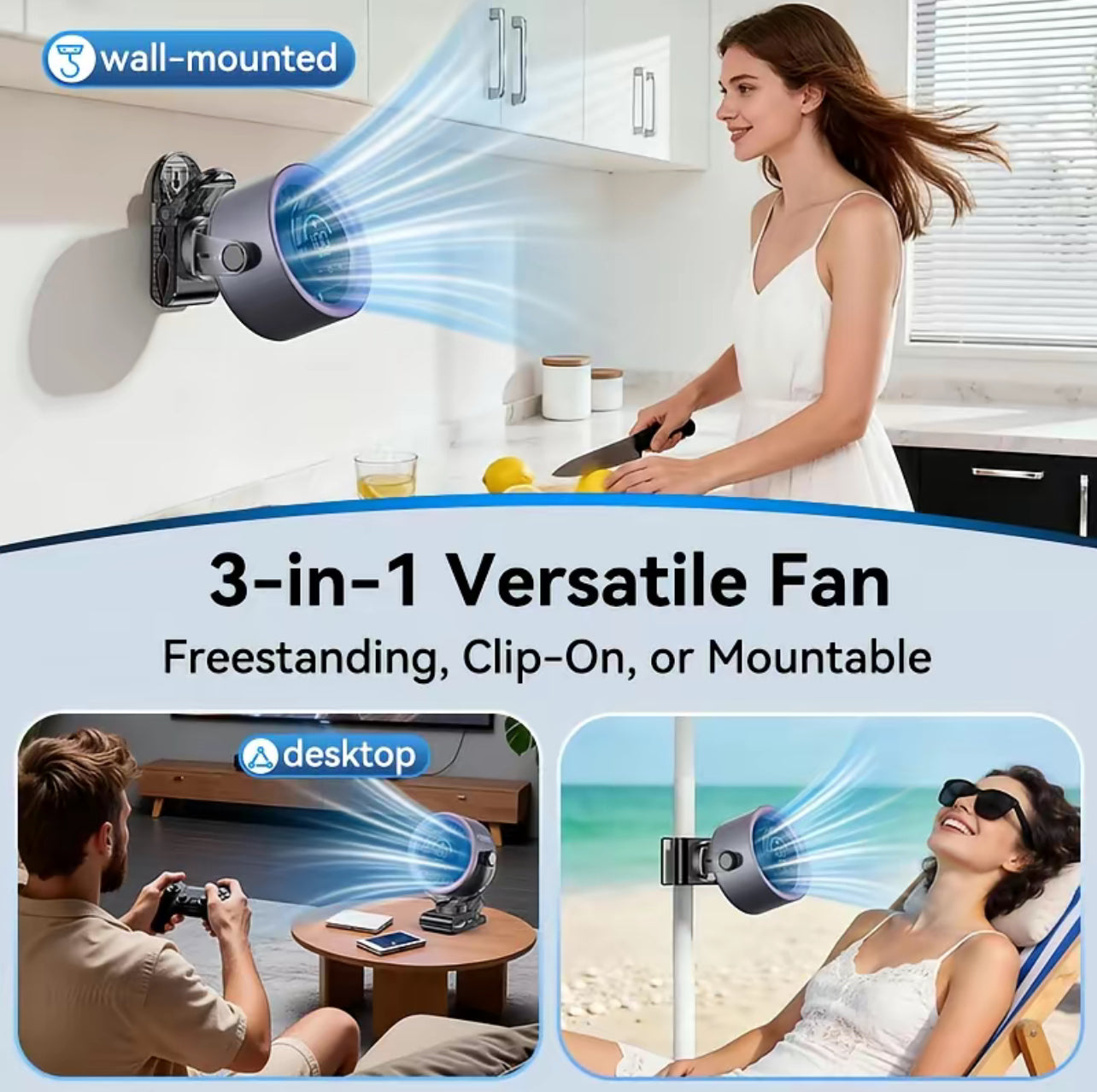Rechargeable Portable Clip on Fan 100 Speed Touch Control